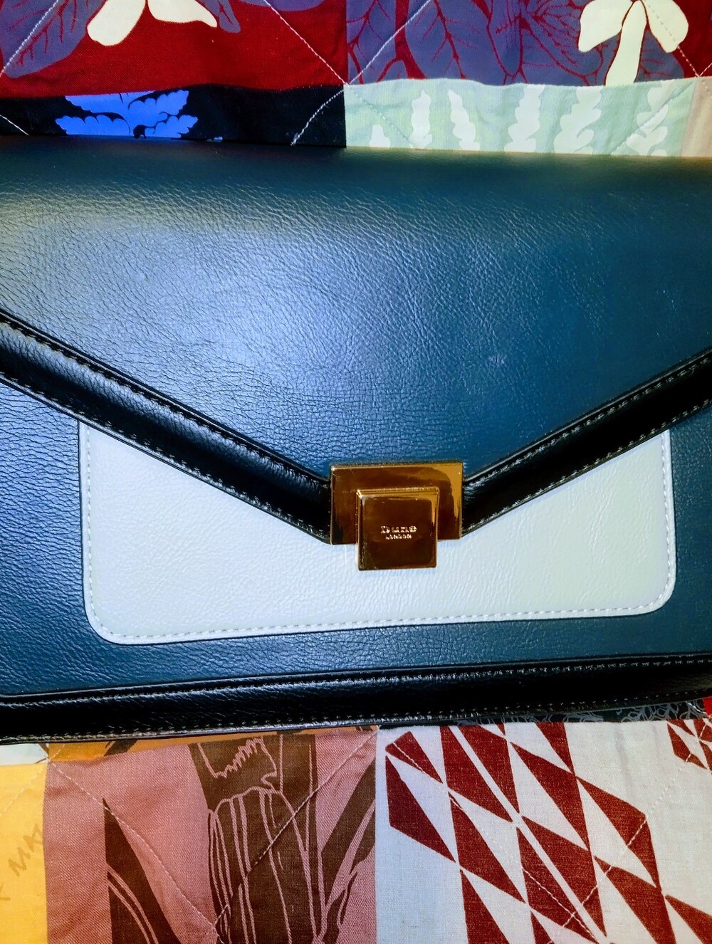 NWOT Dune London Jade,Black and Light Gray Crossbody Bag with Gold Snap.